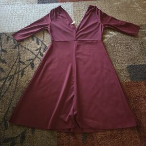 Zara Merlot 3/4 Sleeve Knee Length Dress Size Medium